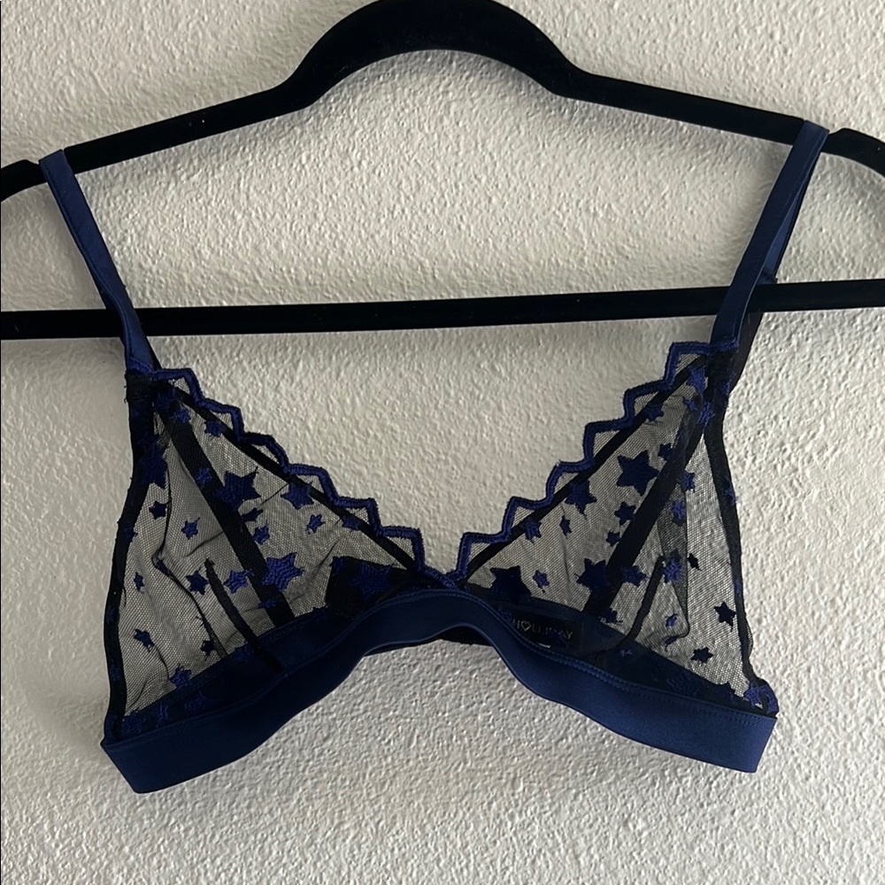 New MIMI HOLLIDAY navy blue Star Mesh Bralette size small